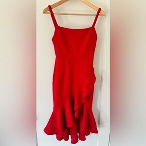 Here Comes the Sun red ruffle high low formal dress size Small. NWT never worn